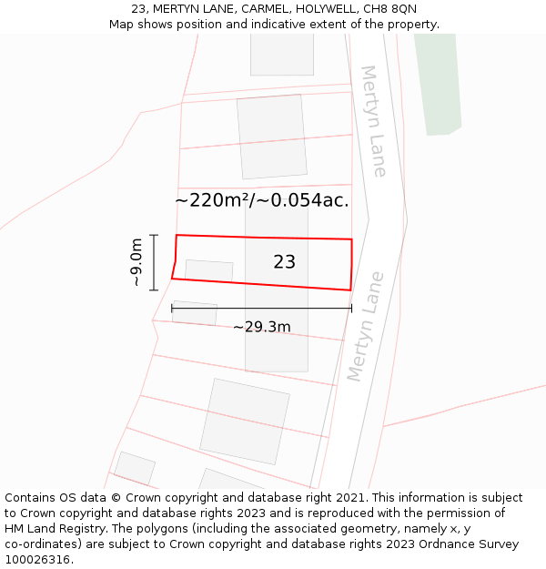 23, MERTYN LANE, CARMEL, HOLYWELL, CH8 8QN: Plot and title map