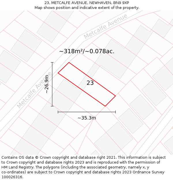 23, METCALFE AVENUE, NEWHAVEN, BN9 9XP: Plot and title map