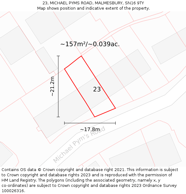 23, MICHAEL PYMS ROAD, MALMESBURY, SN16 9TY: Plot and title map