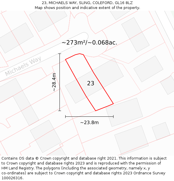 23, MICHAELS WAY, SLING, COLEFORD, GL16 8LZ: Plot and title map