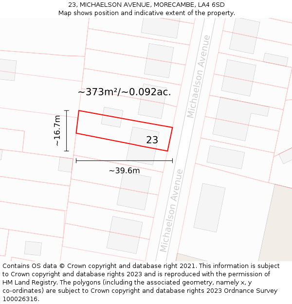 23, MICHAELSON AVENUE, MORECAMBE, LA4 6SD: Plot and title map