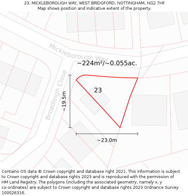 23, MICKLEBOROUGH WAY, WEST BRIDGFORD, NOTTINGHAM, NG2 7HF: Plot and title map