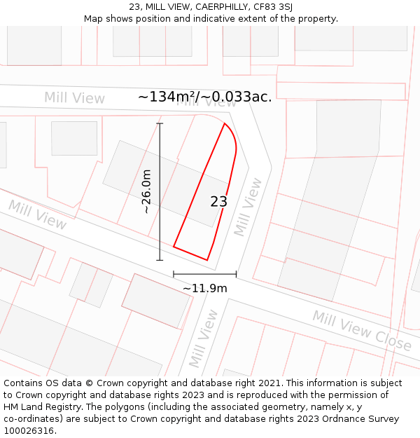 23, MILL VIEW, CAERPHILLY, CF83 3SJ: Plot and title map