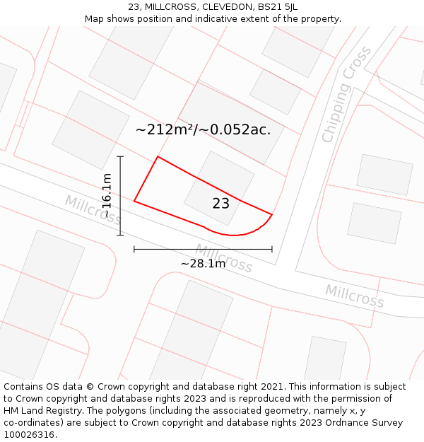 23, MILLCROSS, CLEVEDON, BS21 5JL: Plot and title map