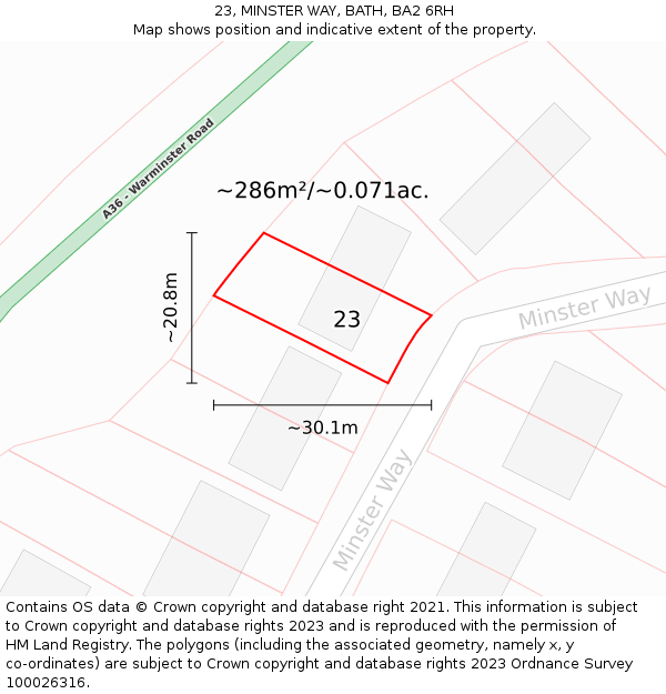 23, MINSTER WAY, BATH, BA2 6RH: Plot and title map