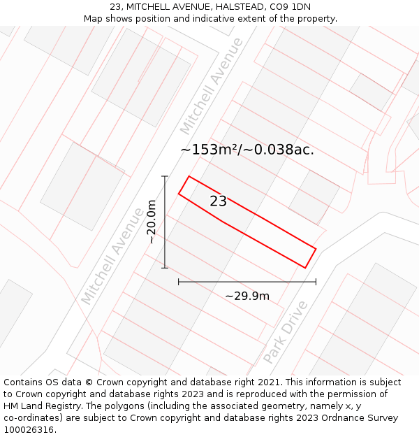 23, MITCHELL AVENUE, HALSTEAD, CO9 1DN: Plot and title map