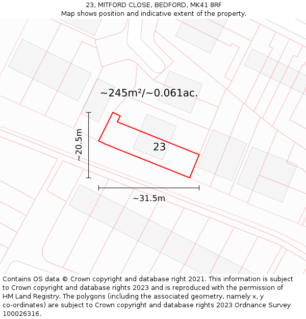 23, MITFORD CLOSE, BEDFORD, MK41 8RF: Plot and title map