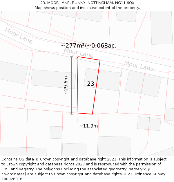 23, MOOR LANE, BUNNY, NOTTINGHAM, NG11 6QX: Plot and title map