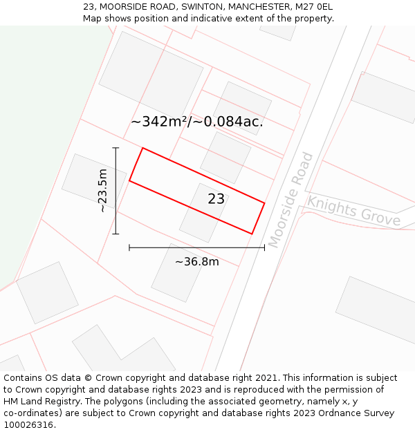 23, MOORSIDE ROAD, SWINTON, MANCHESTER, M27 0EL: Plot and title map