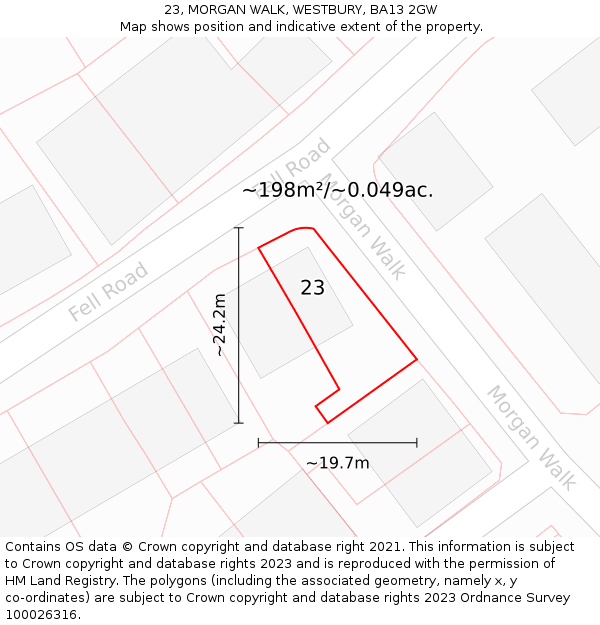 23, MORGAN WALK, WESTBURY, BA13 2GW: Plot and title map