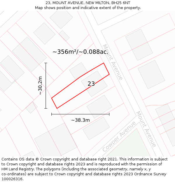 23, MOUNT AVENUE, NEW MILTON, BH25 6NT: Plot and title map