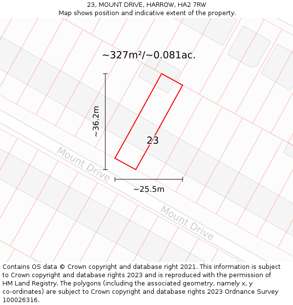 23, MOUNT DRIVE, HARROW, HA2 7RW: Plot and title map