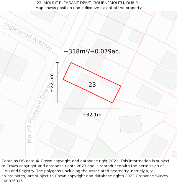 23, MOUNT PLEASANT DRIVE, BOURNEMOUTH, BH8 9JL: Plot and title map