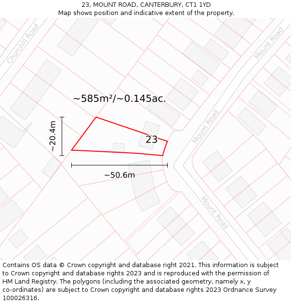 23, MOUNT ROAD, CANTERBURY, CT1 1YD: Plot and title map