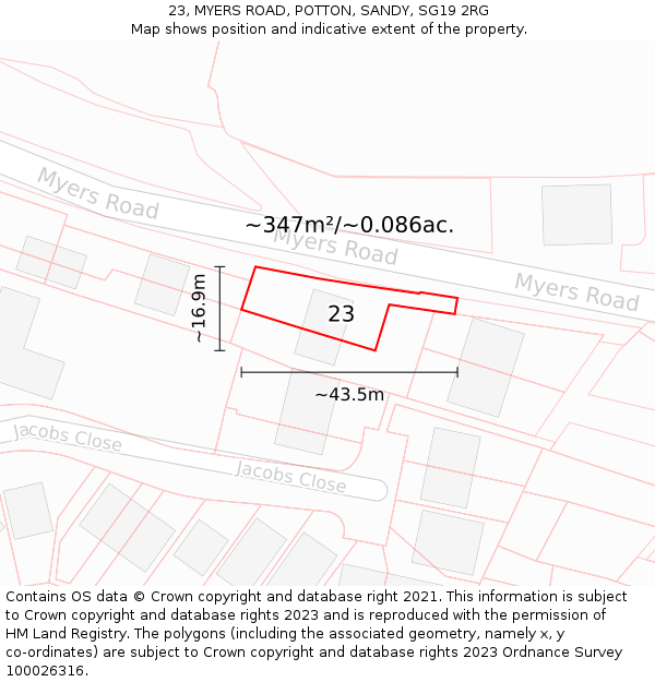 23, MYERS ROAD, POTTON, SANDY, SG19 2RG: Plot and title map