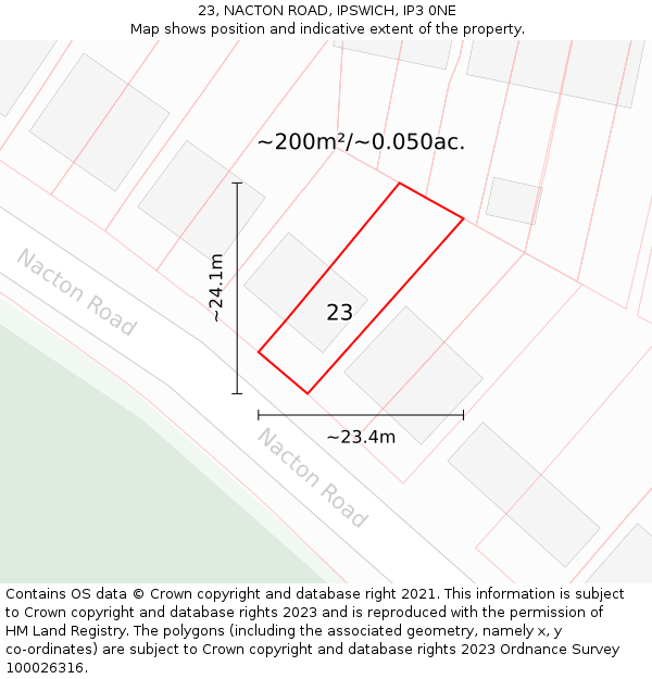 23, NACTON ROAD, IPSWICH, IP3 0NE: Plot and title map