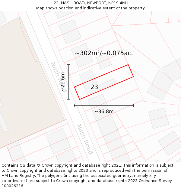 23, NASH ROAD, NEWPORT, NP19 4NH: Plot and title map