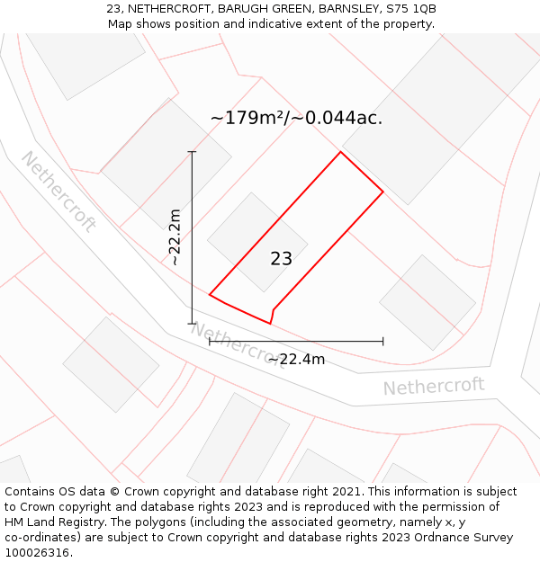 23, NETHERCROFT, BARUGH GREEN, BARNSLEY, S75 1QB: Plot and title map