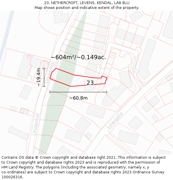 23, NETHERCROFT, LEVENS, KENDAL, LA8 8LU: Plot and title map