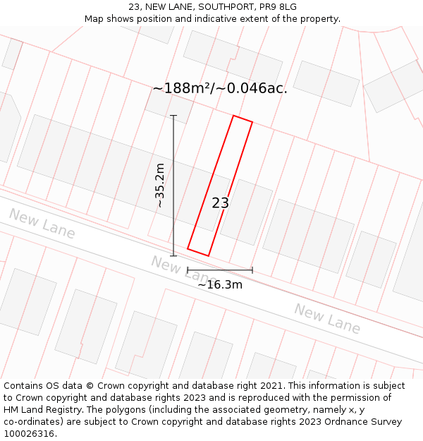 23, NEW LANE, SOUTHPORT, PR9 8LG: Plot and title map