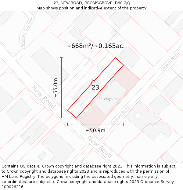 23, NEW ROAD, BROMSGROVE, B60 2JQ: Plot and title map