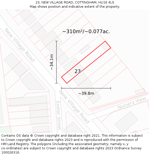 23, NEW VILLAGE ROAD, COTTINGHAM, HU16 4LS: Plot and title map