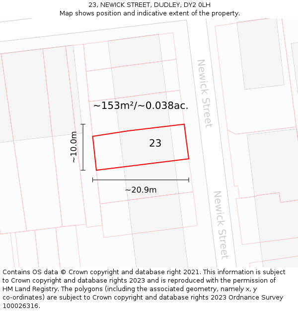 23, NEWICK STREET, DUDLEY, DY2 0LH: Plot and title map