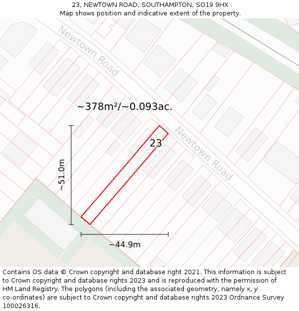 23, NEWTOWN ROAD, SOUTHAMPTON, SO19 9HX: Plot and title map