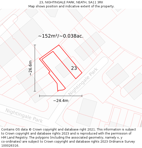 23, NIGHTINGALE PARK, NEATH, SA11 3RX: Plot and title map