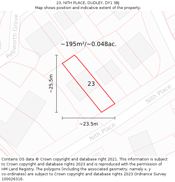 23, NITH PLACE, DUDLEY, DY1 3BJ: Plot and title map