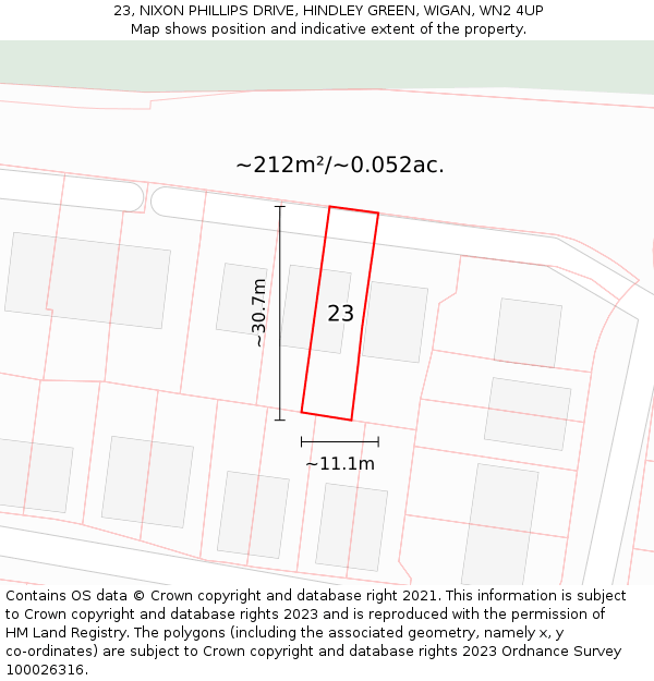 23, NIXON PHILLIPS DRIVE, HINDLEY GREEN, WIGAN, WN2 4UP: Plot and title map