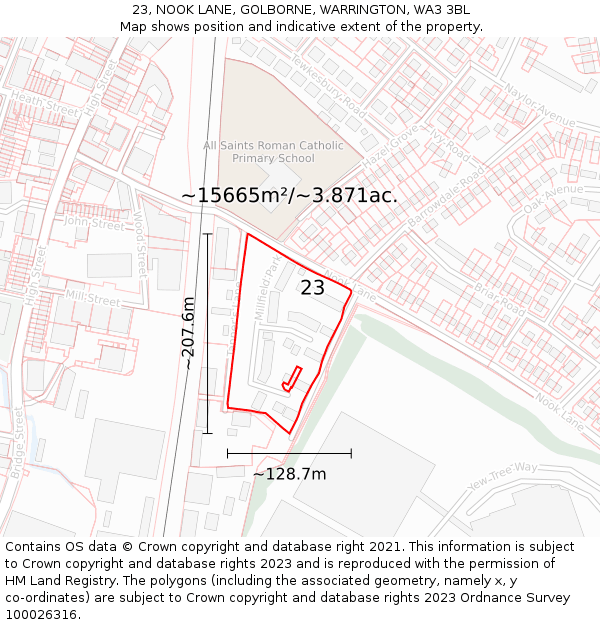 23, NOOK LANE, GOLBORNE, WARRINGTON, WA3 3BL: Plot and title map