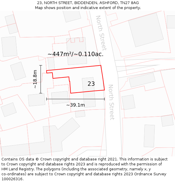 23, NORTH STREET, BIDDENDEN, ASHFORD, TN27 8AG: Plot and title map