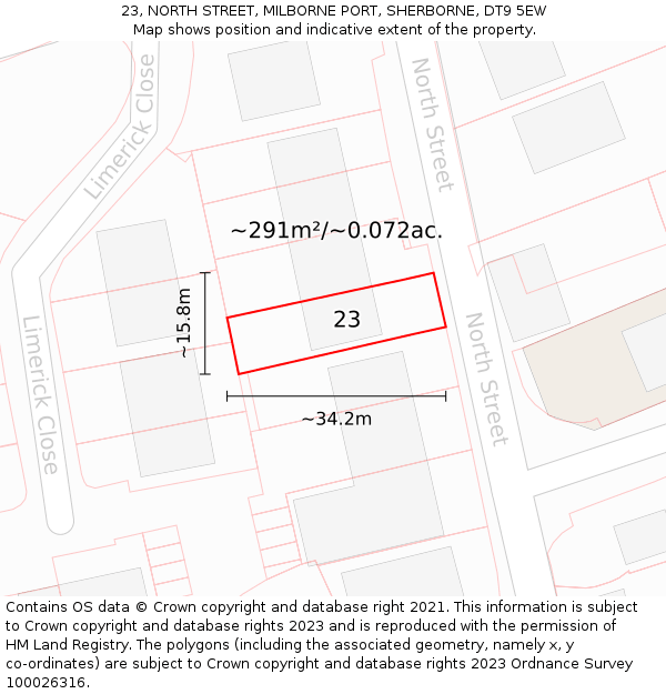 23, NORTH STREET, MILBORNE PORT, SHERBORNE, DT9 5EW: Plot and title map