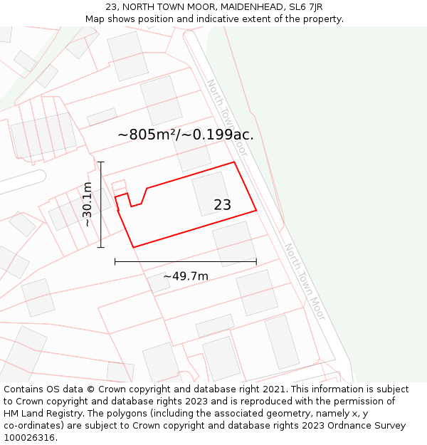 23, NORTH TOWN MOOR, MAIDENHEAD, SL6 7JR: Plot and title map