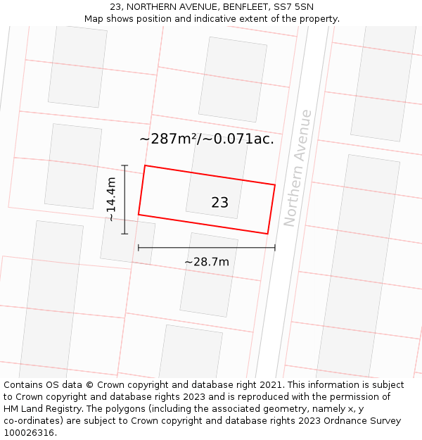 23, NORTHERN AVENUE, BENFLEET, SS7 5SN: Plot and title map