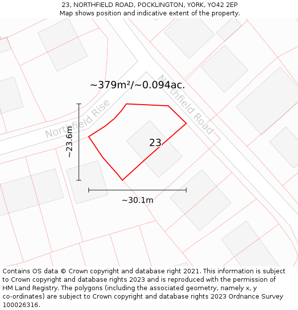 23, NORTHFIELD ROAD, POCKLINGTON, YORK, YO42 2EP: Plot and title map