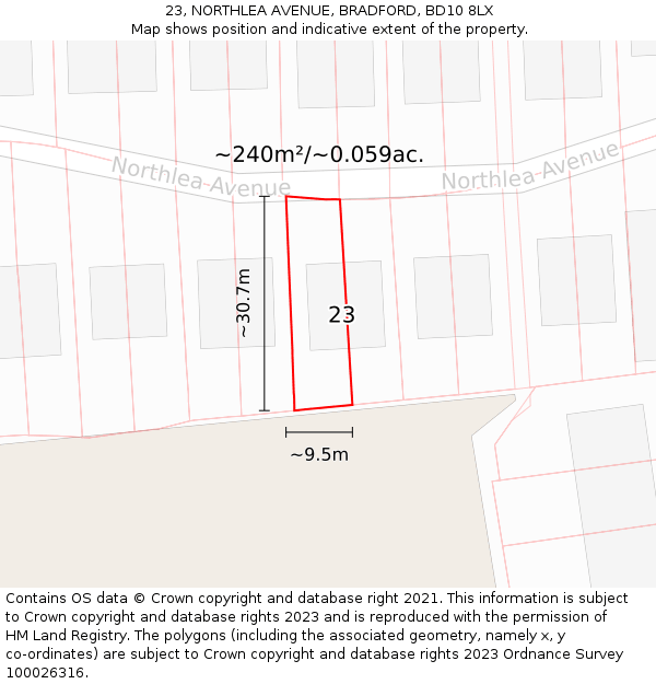 23, NORTHLEA AVENUE, BRADFORD, BD10 8LX: Plot and title map