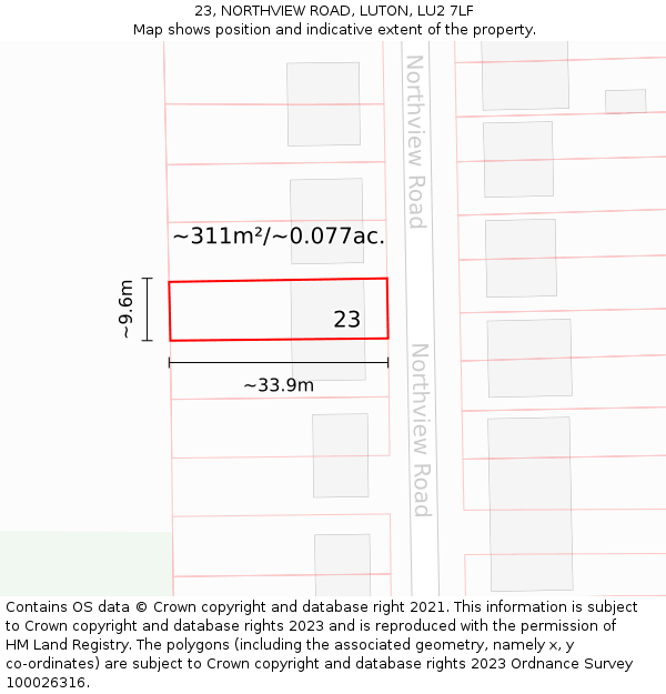 23, NORTHVIEW ROAD, LUTON, LU2 7LF: Plot and title map