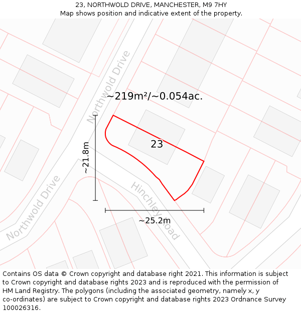 23, NORTHWOLD DRIVE, MANCHESTER, M9 7HY: Plot and title map