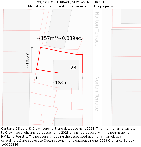 23, NORTON TERRACE, NEWHAVEN, BN9 0BT: Plot and title map