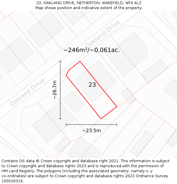 23, OAKLAND DRIVE, NETHERTON, WAKEFIELD, WF4 4LZ: Plot and title map