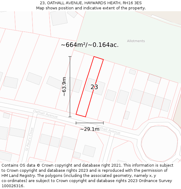 23, OATHALL AVENUE, HAYWARDS HEATH, RH16 3ES: Plot and title map