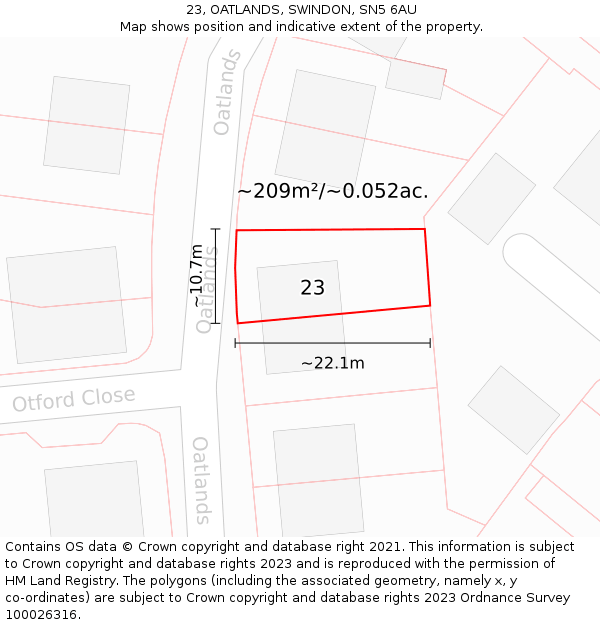 23, OATLANDS, SWINDON, SN5 6AU: Plot and title map