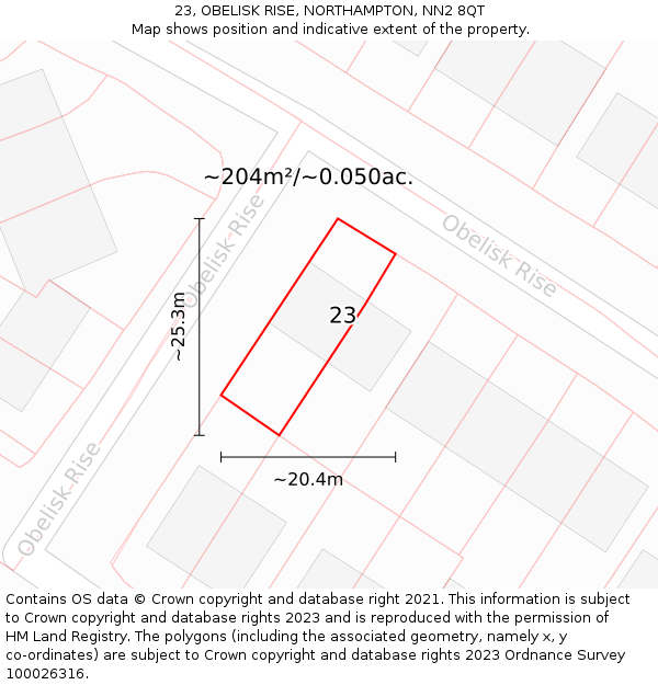 23, OBELISK RISE, NORTHAMPTON, NN2 8QT: Plot and title map