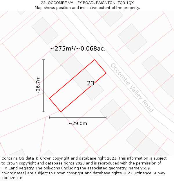 23, OCCOMBE VALLEY ROAD, PAIGNTON, TQ3 1QX: Plot and title map