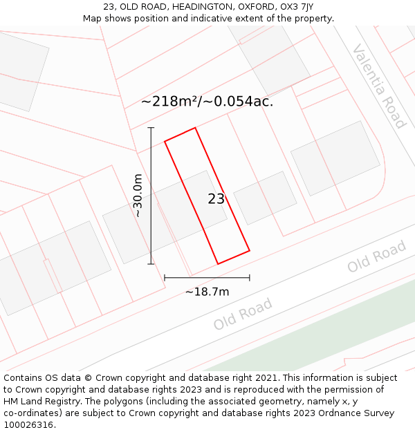 23, OLD ROAD, HEADINGTON, OXFORD, OX3 7JY: Plot and title map