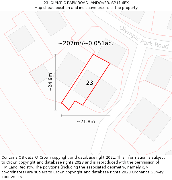 23, OLYMPIC PARK ROAD, ANDOVER, SP11 6RX: Plot and title map