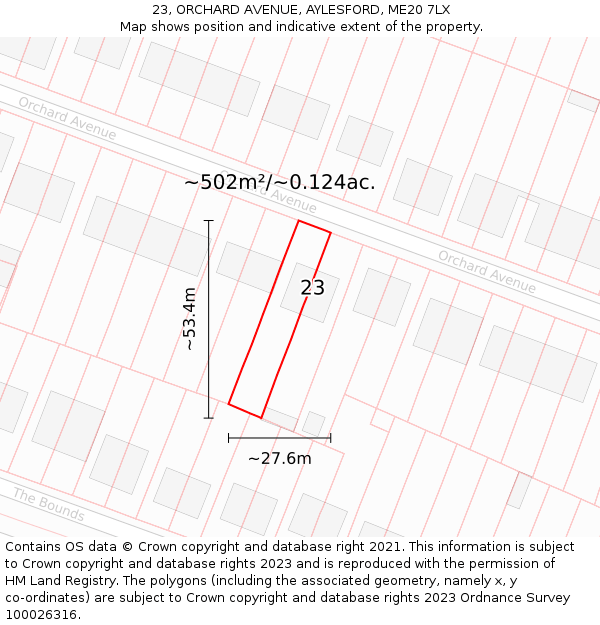 23, ORCHARD AVENUE, AYLESFORD, ME20 7LX: Plot and title map