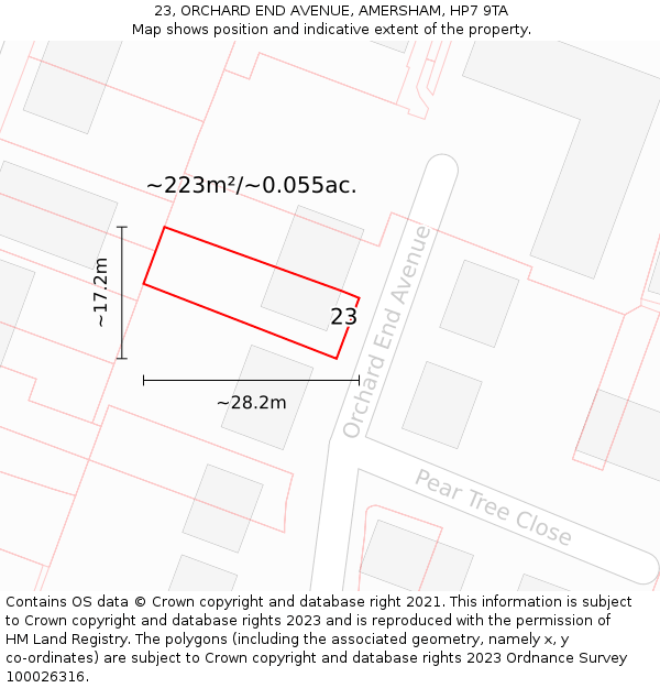 23, ORCHARD END AVENUE, AMERSHAM, HP7 9TA: Plot and title map